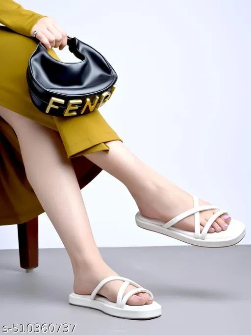 Shoetopia Solid White Flat Sandals (Size: IND-8)
