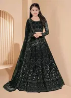 Net Embroidered Semi Stitched Lehenga for Girls 