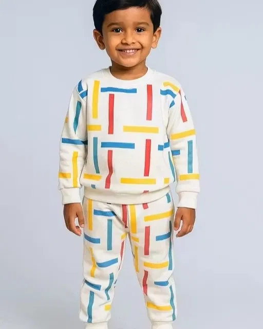 Cotton Hosiery Printed Clothing Set for Boys, White (9-12 Months)