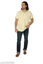 Cotton Blend Printed Short Kurta for Men 