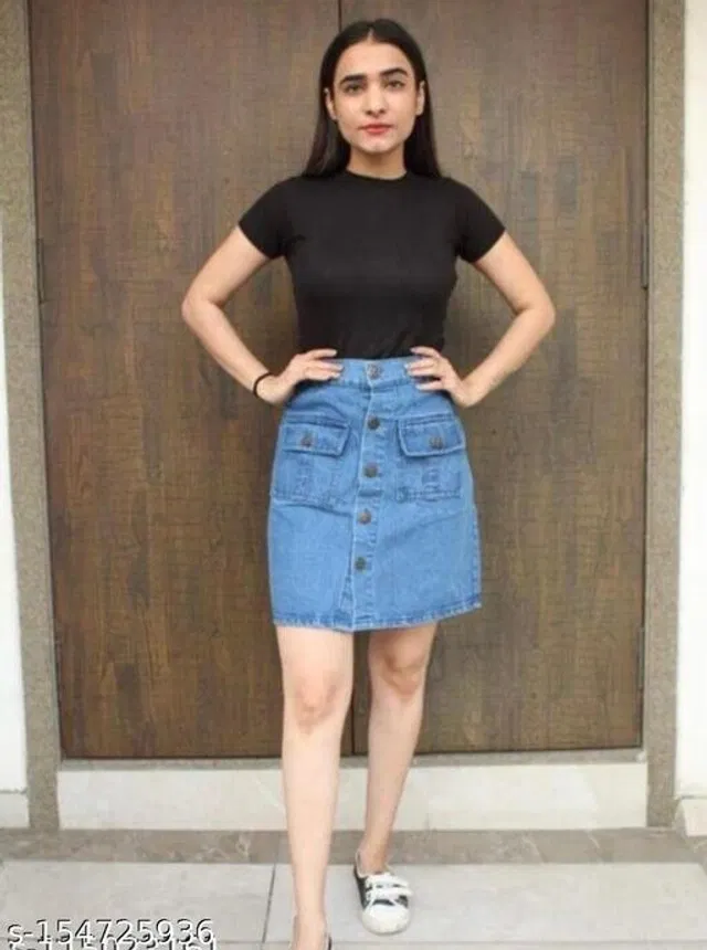 Denim Skirt for Women (Blue, 28)