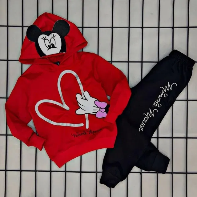 Hosiery Printed Clothing Set for Kids (Red & Black, 1-2 Years)
