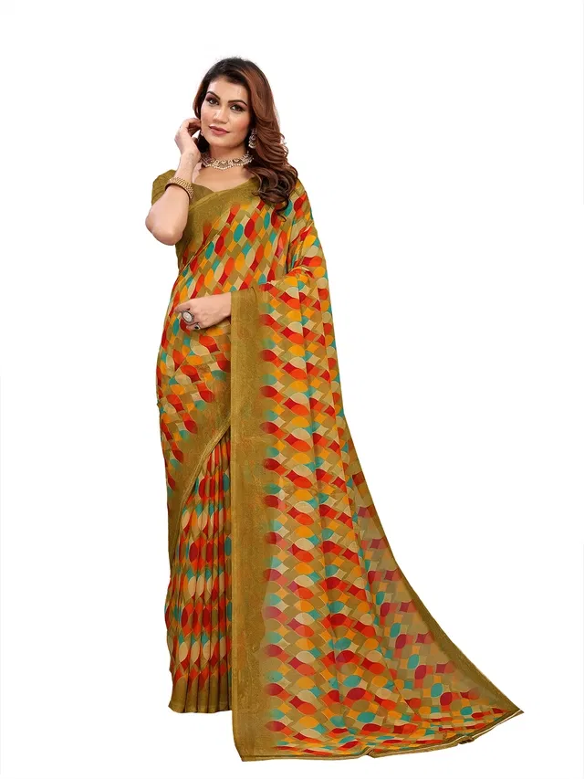 Georgette Printed Saree for Women (Green, 6.3 m)