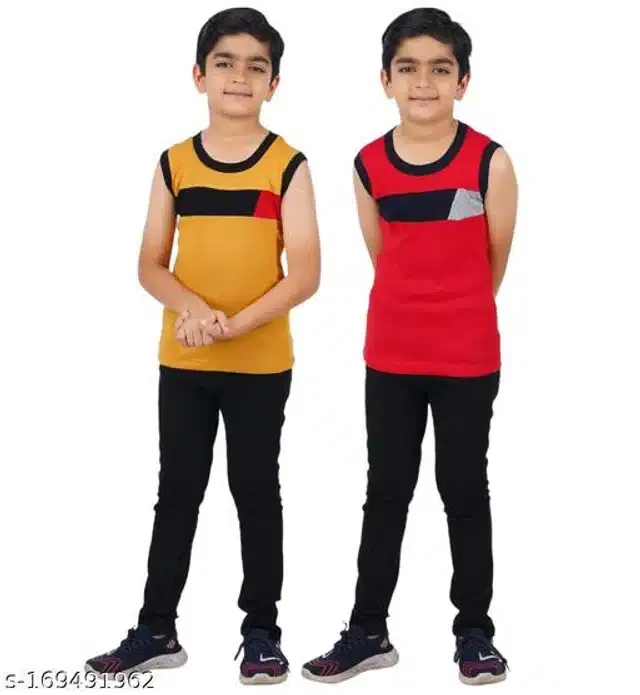 Cotton Vest for Boys (Mustard & Red, 3-4 Years) (Pack of 2)
