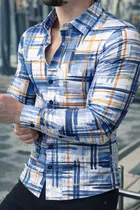 Lycra Geometric Print Shirt for Men, Blue 