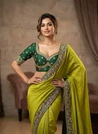 Bollywood Chiffon Saree with Ready Made Blouse and Embroidery Work for Women 