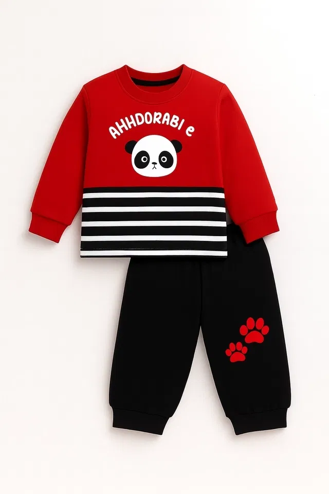 Hoisery Printed Clothing Set for Boys (Red, 0-6 Months)