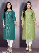 Floral Embroidered Cotton Blend Kurti for Women, Pack of 2 