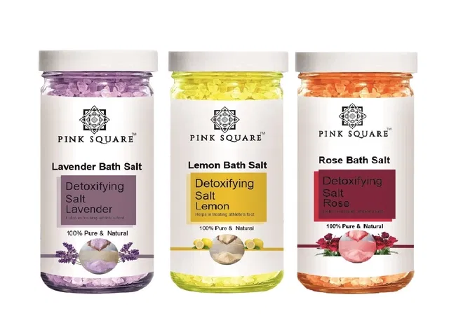 Pink Square Lavender, Lemon & Rose Detoxifying Bath Salt Crystal (200 g, Set of 3)