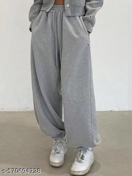 Cotton Blend Solid Trousers for Men, Grey (XL)