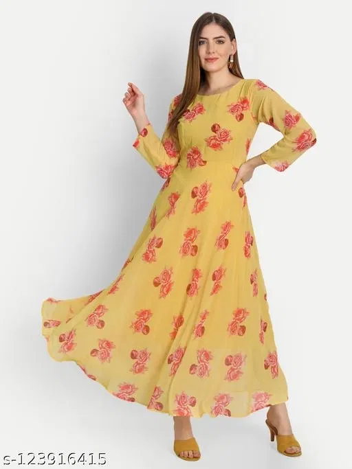 Printed Kurti for Women (Yellow, M)