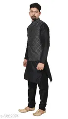 Silk Solid Kurta with Pyjama & Jacket for Men 