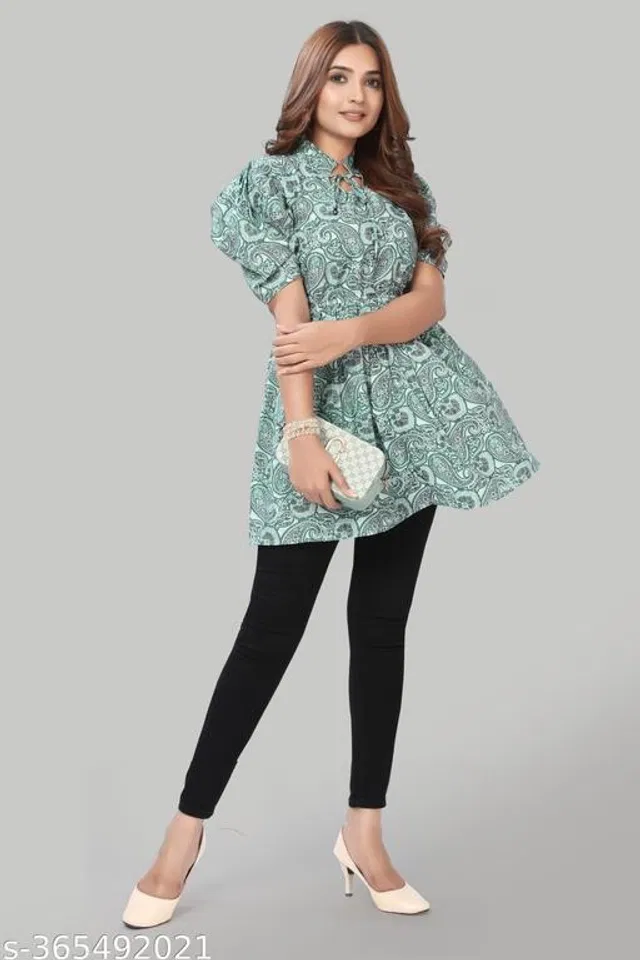 Half Sleeves Top for Women (Green, L)