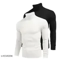 Cotton Solid Hi-Neck Sweatshirt for Men (Black & White, S) (Pack of 2)