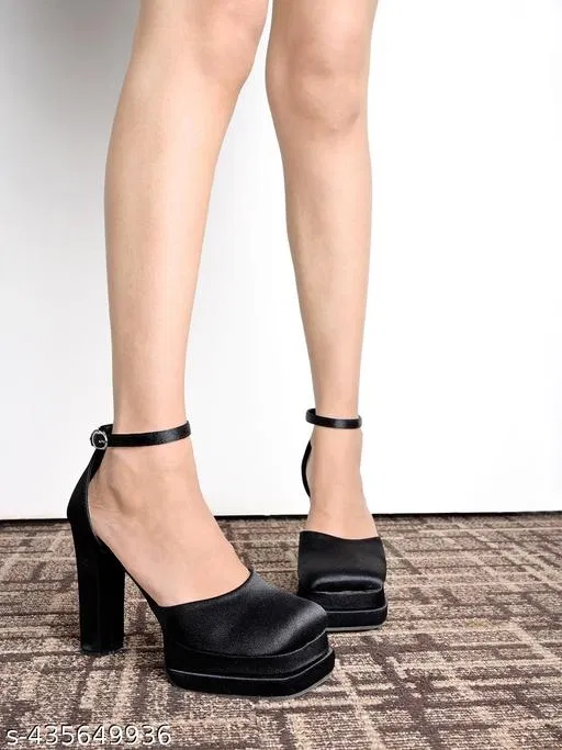 Solid Suede Block Open Toe Heels Black Size 8-9 Years