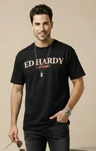 Polyester Printed T-shirt for Men, Black 