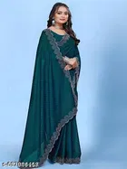 Chiffon Embroidered Saree For Women, Teal