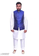 Dupion Silk Solid Kurta with Pyjama & Jacket for Men 