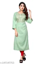 Rayon Slub Embroidered Kurti for Women 