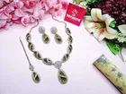 Mehandi Finish Sparkling Necklace Set with Maang Tikka for Women 