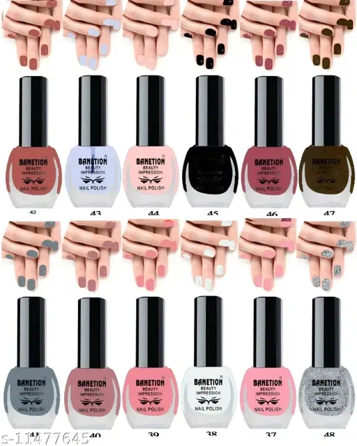 Banetion Glossy Matte Finish Nailpaint, Kiss My Hands, Pack Of 12