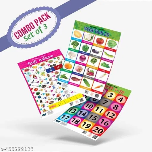 Bookford Publications My small chart Numbers, Hindi Varnamala & Vegetables (Set of 3)