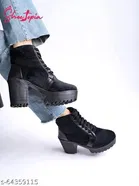 Shoetopia Solid Suede Block Boots Black 