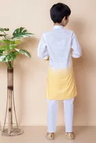 Cotton Embroidery Kurta with Payjama for Boys, Yellow & White 