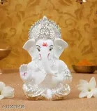 Resin God Ganesha Idol (White & Silver)