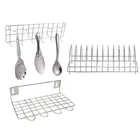 Stainless Steel Plate Stand & Wall Mounted Ladle Rail with Utensil Stand 