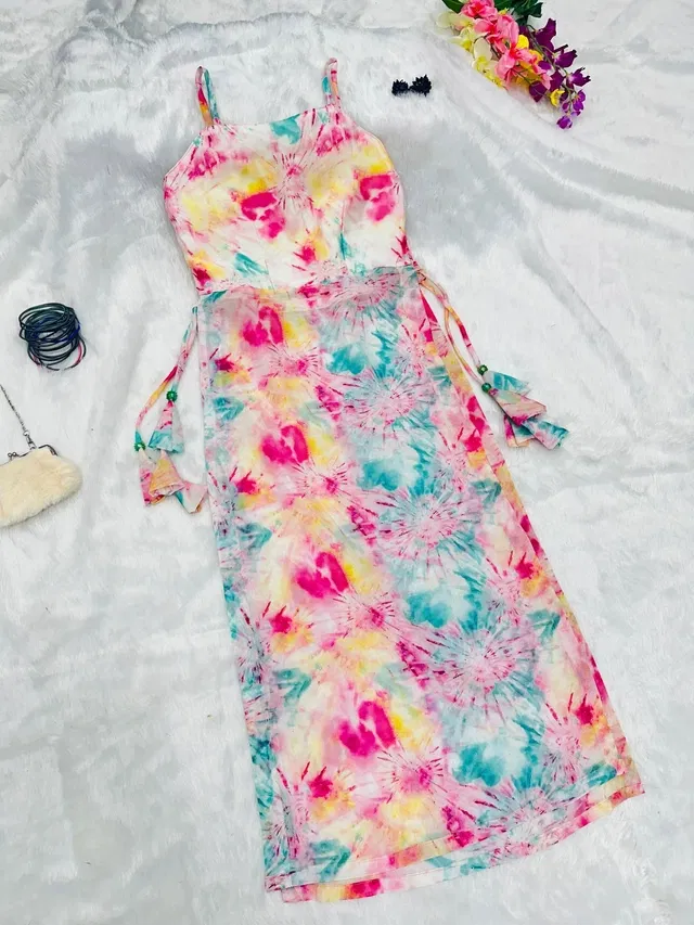 Organza Printed Kurti for Women (Multicolor, XS)