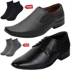 2 Pcs Formal Shoes with 2 Pcs Ankle Length Socks for Men 