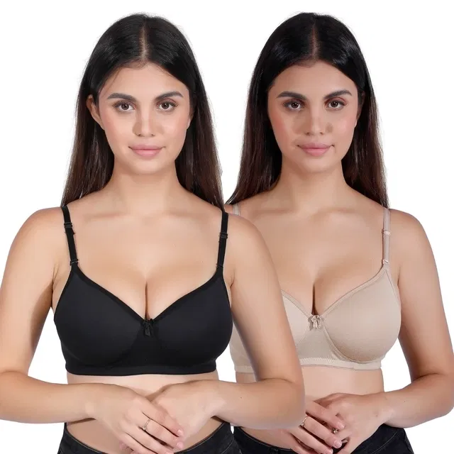 Proleaf spun sinker Non Padded Bra for women ( 38 A ) ( Black and skin ) ( Pack of 2 )