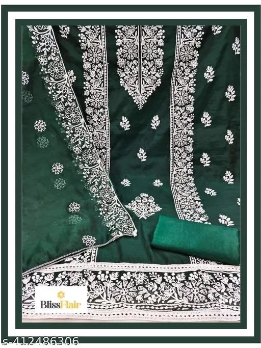Embroidered Floral Patiala Suits for Women (Green, Un Stitched)