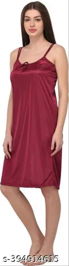 Satin Solid Nightdress for Women, Green & Dark Pink, Pack of 2 