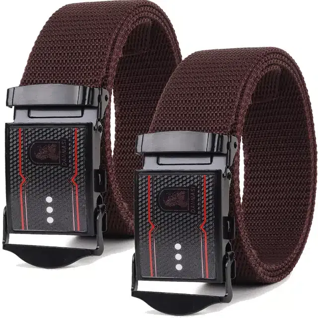 Casual Nylon Belts for Men (Brown, Pack of 2)