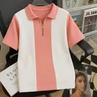 Polo Neck Colorblocked T-Shirt for Men, Pink 