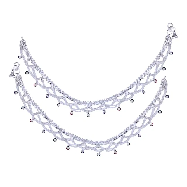 Brass Rhodium Plated Anklet Set (Silver, Set of 1)