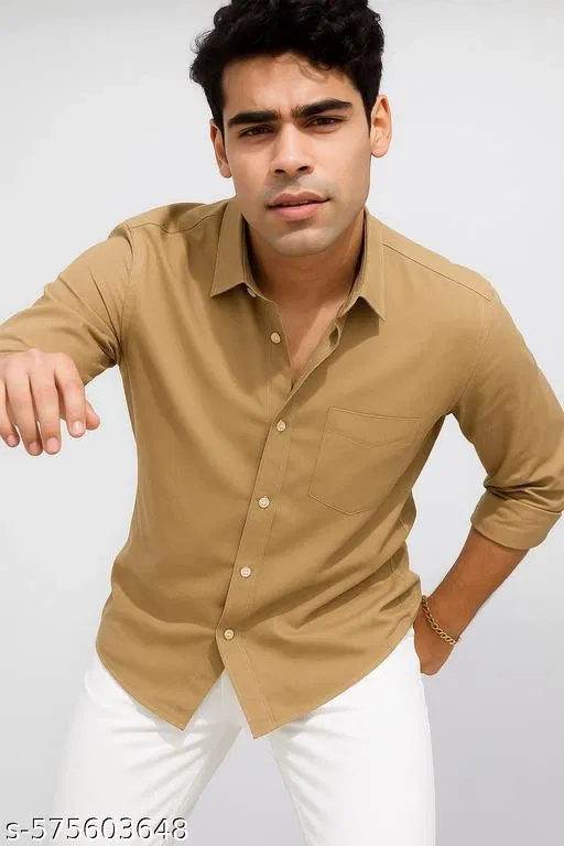 Polycotton Solid Shirts for Men, Cream (XL)