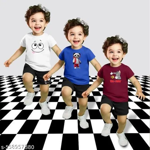 Cotton Blend Printed Clothing Set for Boys, Multicolour, Pack Of 3 (3-4 Years)