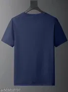 Polyester Printed Round Neck T-Shirt for Men, Navy Blue 