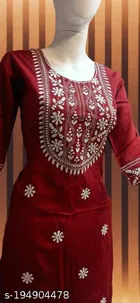 Rayon Slub Embroidered Kurti for Women 