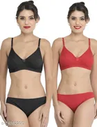 Cotton Blend Solid Lingerie Set for Women 