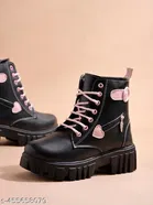 Solid Black Synthetic Womens Mid-Top Boots 