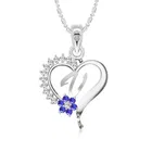 Vighnaharta Alloy Flower Heart Initial "V" Alphabet Rodium Plated Pendant With Chain For Women & Girls 