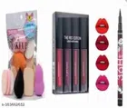 Combo of 6 Pcs Makeup Blender, 4 Pcs Lipstick & Sketch Eyeliner (Multicolor, Set of 3)