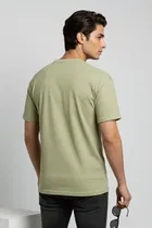 Polyester Round Neck T-shirt for Men, Green 