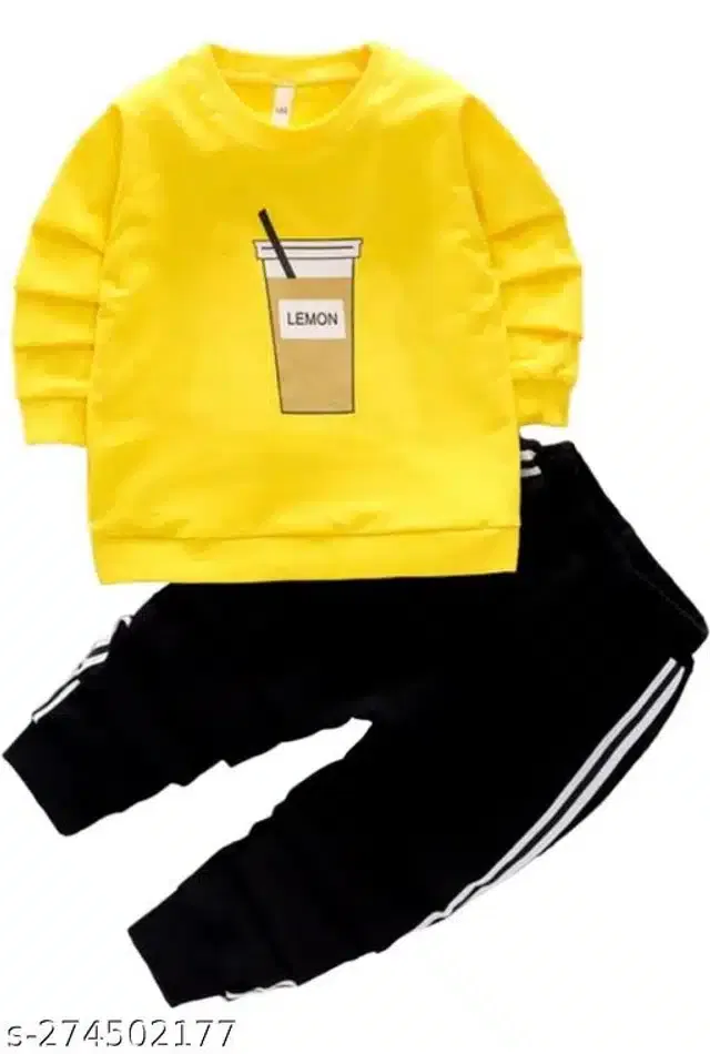 Hosiery Cotton Full Sleeves T-Shirt with Pant Clothing Set for Kids (Yellow & Black, 6-9 Months)