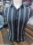 Cotton Blend Striped Shirts for Men, White & Black, Pack of 2 
