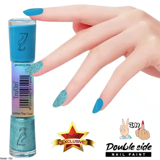 2 in 1 Glitter with Nail Polish (Neon Blue)